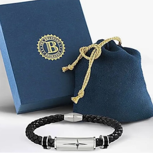 NWT Bradford Exchange Men's The Protection&Strength Leather Steel Cross Bracelet - Picture 3 of 3